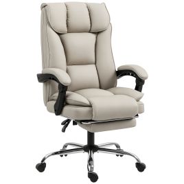 VERWOODEN Pet Friendly Faux Leather Executive Office Chair with Footrest and Double Padding - Khaki and Black