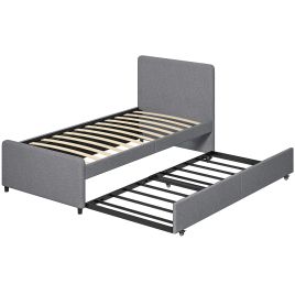 KESGRAVE Single Upholstered Bedframe with Pull Out Trundle, Headboard and Footboard - Black and Dark Grey
