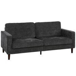 FOWEY Button Tufted 3 Seater Upholstered Sofa with Wood Legs - Dark Grey