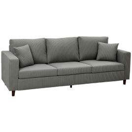 CLOVERTON Corduroy 3 Seater Sofa with Wide Deep Seat and Spring Cushions - Light Grey and Black