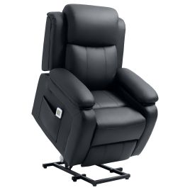 SISSINGHURST PU Leather Power Lift Riser Recliner Chair with Vibration Massage - Black