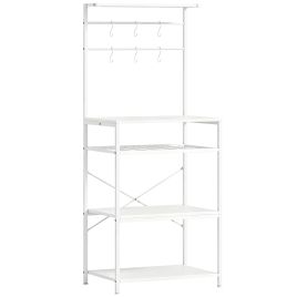 STEYNING Industrial Freestanding Shelving Unit with 6 Hooks and Wine Rack - White