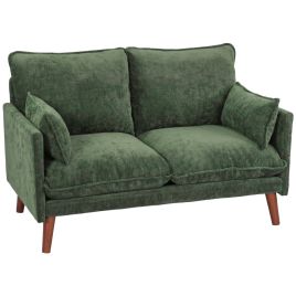 DULWICH 2 Seater Loveseat Sofa with Wide Deep Seat, Spring Cushions and Wood Legs - Green