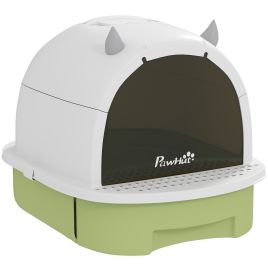 SAWBRIDGE Enclosed Cat Litter Box with Pull Out Drawer, Scoop and Odour Control Bags - Green, White and Black