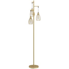 TREVON 170.5 cm Industrial Dimmable Floor Lamp with 3 Steel Wire Cage Shades - Gold Tone