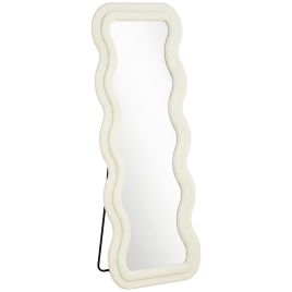 CALNE 160 x 60 cm Wavy Full Length Mirror with Velvet Frame and Tempered Glass - Cream White