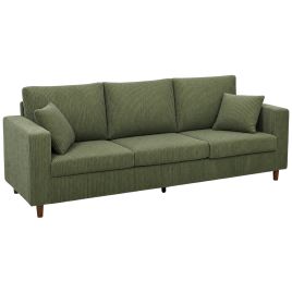CLOVERTON Corduroy 3 Seater Sofa with Wide Deep Seat and Spring Cushions - Green and Black