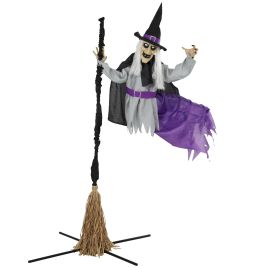 CREWE 200 cm Animated Flying Witch Halloween Decoration for Indoor and Outdoor Use - Black, Grey and Purple