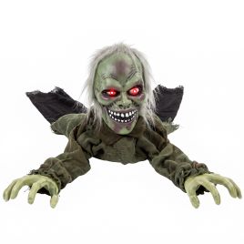 CORBRIDGE Animated Crawling Zombie Halloween Decoration with Light Up Eyes and Sound - Grey Green and Black
