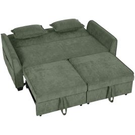 BRIDLINGTON Chenille 2 Seater Sofa Bed with 4 in 1 L Shaped Pull Out Sleeper and Side Pockets - Dark Green