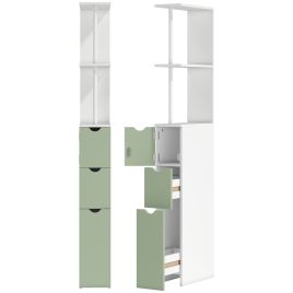 CEDARWICK Tall Slim Bathroom Storage Cabinet with 2 Tier Shelf and 2 Drawers - White and Light Green
