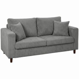 CLOVERTON Corduroy 2 Seater Loveseat Sofa with Wide Deep Seat and Spring Cushions - Light Grey and Black