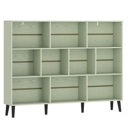 CAMELFORD 140 cm 10 Cube Bookcase with 3 Tiers, Pine Wood Legs and Anti Tip Kit - Light Green and Black