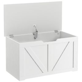 JUVRIA 100L Particleboard Home Storage Box with Safety Hinge and Wood Effect - White
