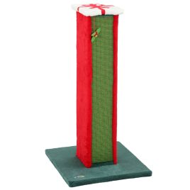 CLEARBROOK 81 cm Sisal Cat Scratching Post with Hanging Bell Toy and Stable Base - Green, Dark Green, Red and Light Grey
