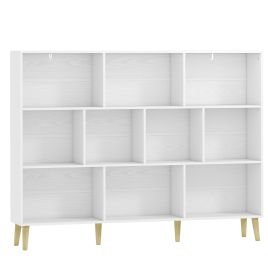 CAMELFORD 140 cm 10 Cube Bookcase with 3 Tiers, Pine Wood Legs and Anti Tip Kit - White Wood Effect and Oak