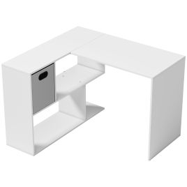 BICKLEY 110 x 100 cm Reversible L Shaped Computer Desk with Fabric Drawer and Storage Shelves - White