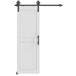 CHEADLE 152.4 cm MDF Sliding Barn Door Kit with Track, Rollers, Floor Guide and Handle - White and Black