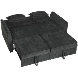 BRIDLINGTON Chenille 2 Seater Sofa Bed with 4 in 1 L Shaped Pull Out Sleeper and Side Pockets - Black