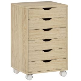LONGLEAT 6 Drawer Mobile Vertical Filing Cabinet with Quiet Drawers, Wheels and 2 Brakes - Oak Wood Effect