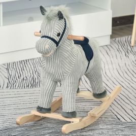 Rocking Horse Kids Ride-On with Sound and Handlebars Grey and White  