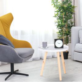 Stylish Pine Wood Legs Round Coffee Table White Tone- Φ40