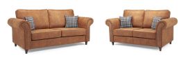 Hobson Soft Faux Leather Upholstered 3 and 2 Sofa Set - Tan