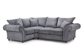 Raymond Fullback Round Buttoned Scroll Arms Left Hand Facing Corner Sofa - Grey