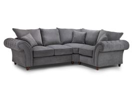 Raymond Fullback Round Buttoned Scroll Arms Right Hand Facing Corner Sofa - Grey