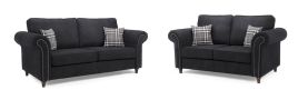 Hobson Soft Faux Leather Upholstered 3 and 2 Sofa Set - Charcol