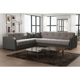 Stockport Faux leather and Fabric Large Corner Sofabed couch with 2 Storage - Brown and Grey