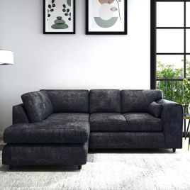 LORVANI Fabric 4 Seater L Shaped Fullback Corner Sofa - Dark Grey, Left Hand Facing