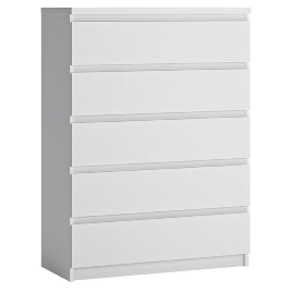 FABIA White Chest of Drawers - Medium-sized, 5 Drawers