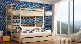 RYN Wooden 2 Drawers Storage Double Bed with Trundle and Bonnell Foam Mattress - Pine