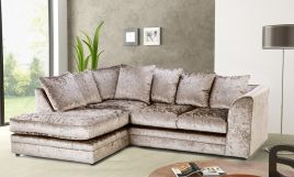 ARABIA Crushed Velvet 4 Seater L Shaped - Left Hand Facing Corner Sofa - Mink