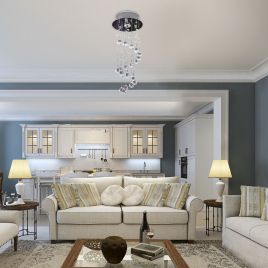 Silver Metal Crystal Ceiling Chandelier Light Spiral Rain Drop 