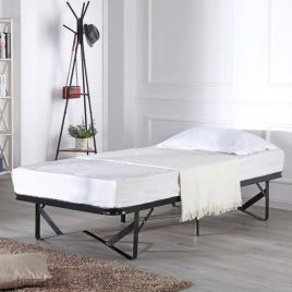 Foldable Skid Metal Bed Black - Single 3ft