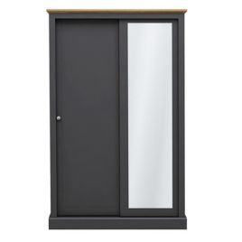 Sliding Wardrobe - DARTFORD 2 Door Mirrored Wardrobe Charcoal 113cm