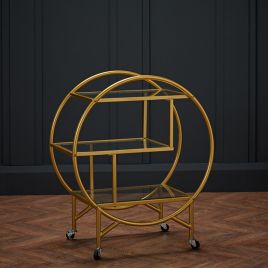 Dixie Gold Finish Drinks Trolley With Glass Top