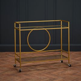 GATSBY Drinks Trolley With Glass Top - Gold Finish 