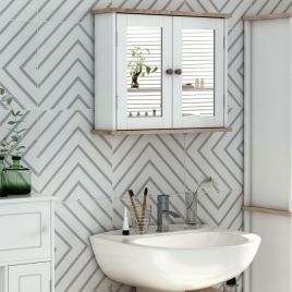 Wall Mounted Bathroom Mirror 2 Door and 2 Storage Cabinet - White