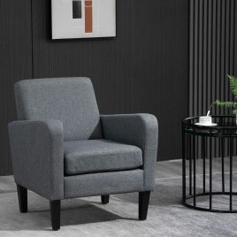 Accent Seat Linen Curved Armchair With Thick Cushion - Light Grey