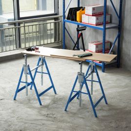 Foldable Steel Telescopic Saw Horses, Blue - Set of 2