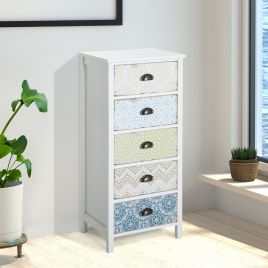 PARRY White Chest of Drawers - Tallboy, Medium-sized, 5 Drawers