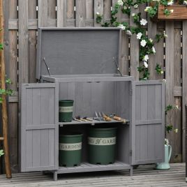 2 Doors Storage Garden Shed With Shelf and Hinged Roof - Grey