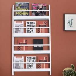 Wall Mounted Wood Rack 4-Tier Bookcase - White