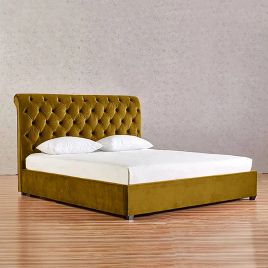 Kelist Plush Velvet Fabric Bed, Mustard Colour - 5 Sizes