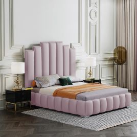 Leisa Plush Velvet Fabric Bed, Pink Colour - 5 Sizes