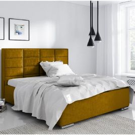 Bulia Plush Velvet Fabric Bed, Mustard Colour - 5 Sizes