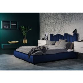 Glexton Plush Velvet Fabric Bed, Blue Colour - 5 Sizes